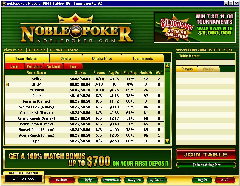 Noble Poker lobby